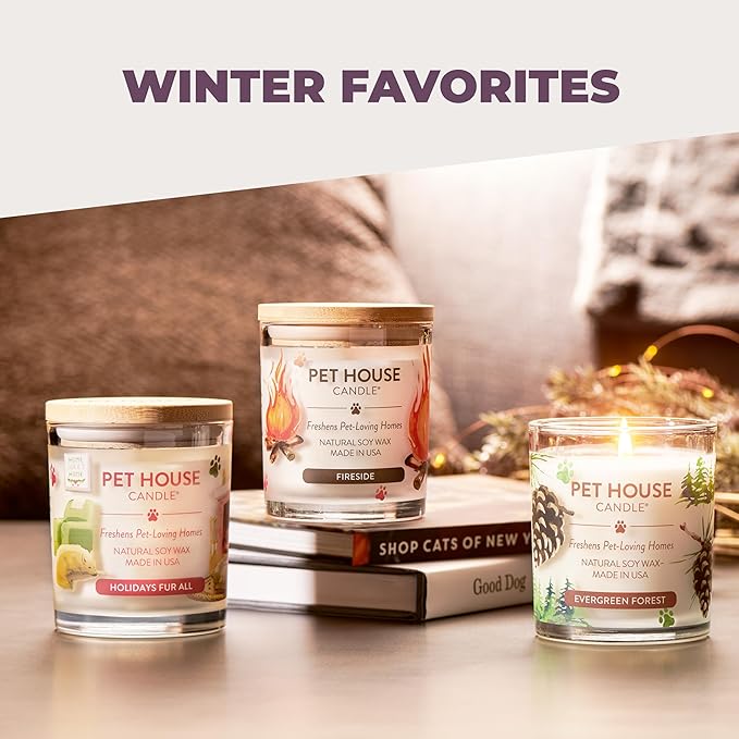 One Fur All Pet House Candle 2 Pack - Plant-Based/Soy - Clean Burning Scented, Long Lasting Pet Odor Candle for Home - Fresh Citrus, Lavender Green Tea