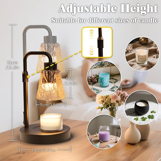 Black Candle Warmer Lamp with Timer, Dimmable Adjustable Candle Warmer for Jar Candles, Height Adjustable Modern Wax Melts Warmer, Birthday Gifts for Women Mom, Home Living Bedroom Farmhouse Decor