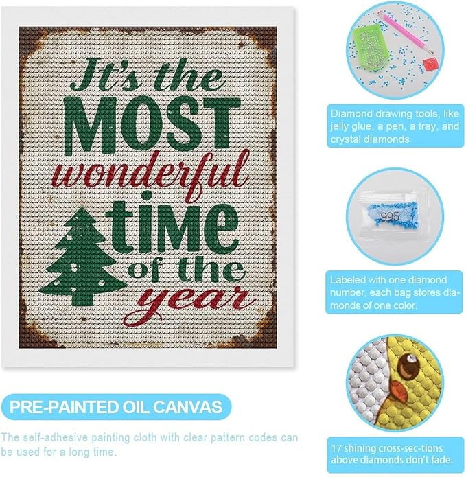 Diamond Painting Kits for Adults - Humorous Quote & Christmas Tree Most Wonderful Time of The Year Painting DIY 5D Full Drill Diamond Dots Paintings with Diamonds Gem Art And Crafts Home Decor 16"x20"