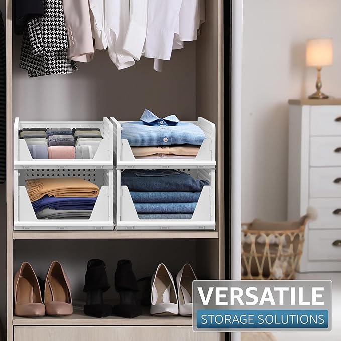Sorbus Shelf Organizer - Closet Shelf Organizer for Clothes, Closet, Bathroom, Kitchen, Garage - Plastic Stackable Shelf Organizer Baskets - Open Front Design Under Shelf Organizer