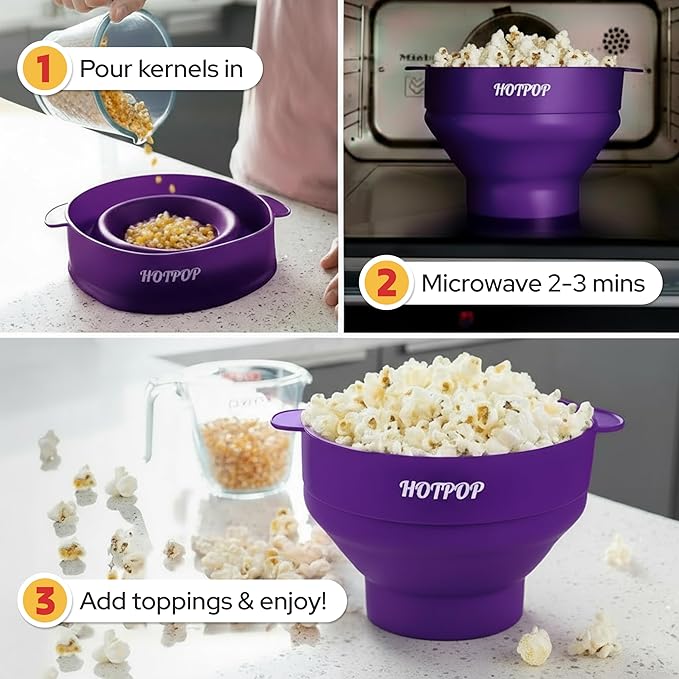 The Original Hotpop Microwave Popcorn Popper, Silicone Popcorn Maker, Collapsible Bowl BPA-Free and Dishwasher Safe- 20 Colors Available (Dark Orchid)