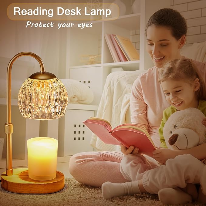 Dreamholder Candle Warmer Lamp, Glass Electric Wax Melter Warmer Lamp with Timer & Dimmer, Vintage Wax Warmer Adjustable Height Scented Candles, for Home Decor Gifts, Gold
