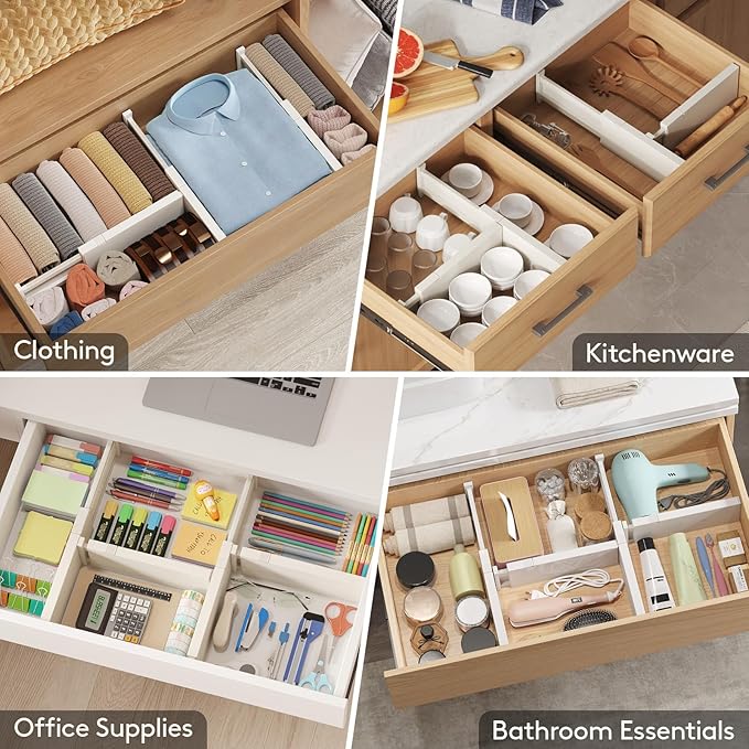 Lifewit 6 Pack Drawer Dividers 4" High 28-43.5cm/11-17" Adjustable Drawer Organizer for Clothes/Utensils, Expandable Drawer Separator in Dresser/Kitchen/Bedroom/Office Organization & Storage Beige
