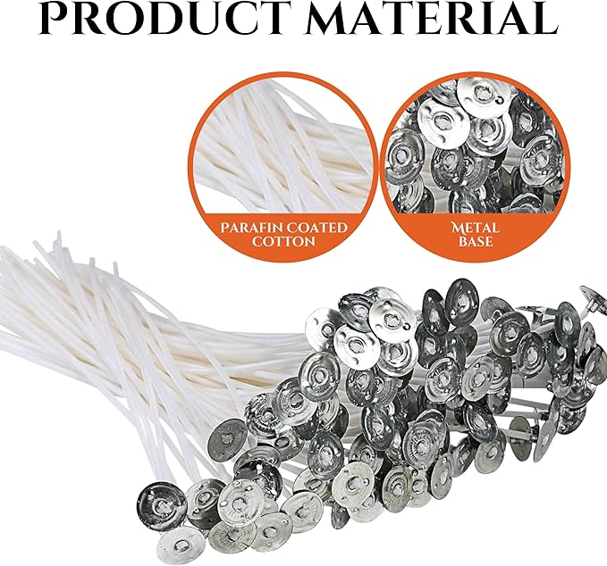 200PCS Candle Wicks 10 Inch with Candle Stickers – 100PCS Large Cotton Candle Wicks and 100PCS Double Sided Candle Stickers for Candle Making Candle DIY Supplies