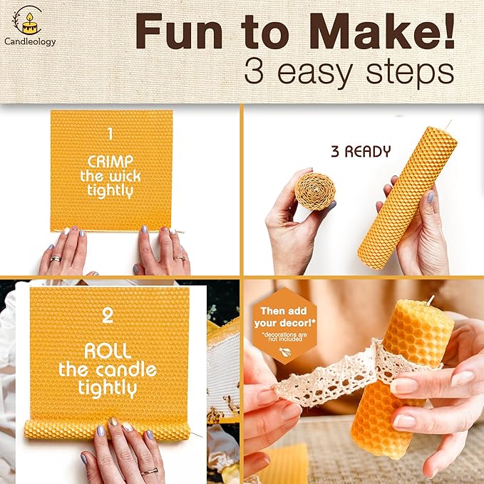 Black Beeswax Sheets for Candle Making - Organic Beeswax Candle Making Kit for Adults & Kids - Natural DIY Rolling Craft Set