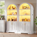 Vlsrka 71" Tall Arched Kitchen Pantry Cabinets, Wood Kitchen Storage Cabinets/Arched Bookshelf/Bookcase,China Cabinet with Open & Adjustable Shelves, Induction LED Light (White 2 PCS)
