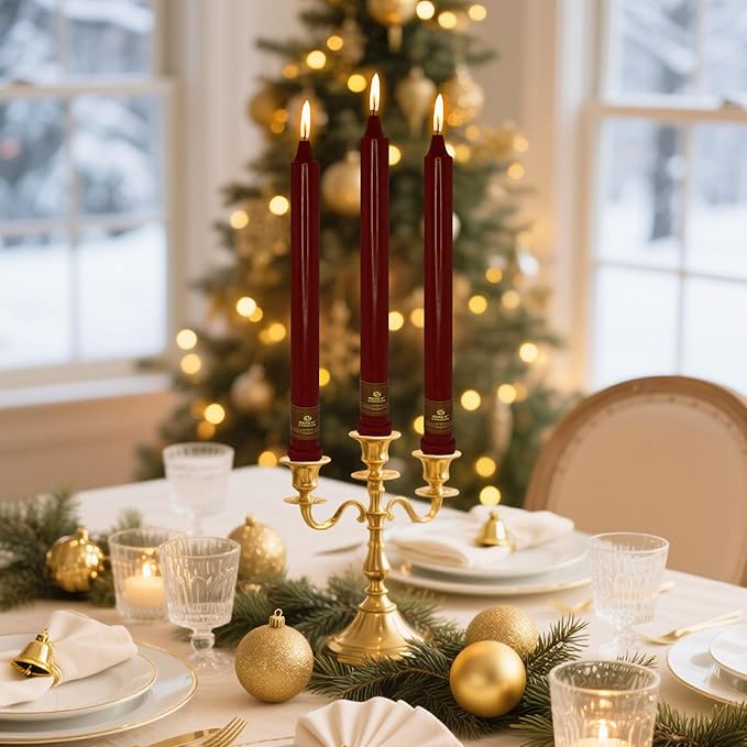 Red Taper Candles Unscented Taper Candlesticks 10 Inch Long Dinner Candle Sticks 4 PCS Smokeless Candle for Christmas Household Wedding Home Decor