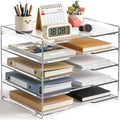 KKU 5 Tier Clear Acrylic Desk Organizer, Letter Tray Paper File Desk Organizer and Accessories For Office Supplies