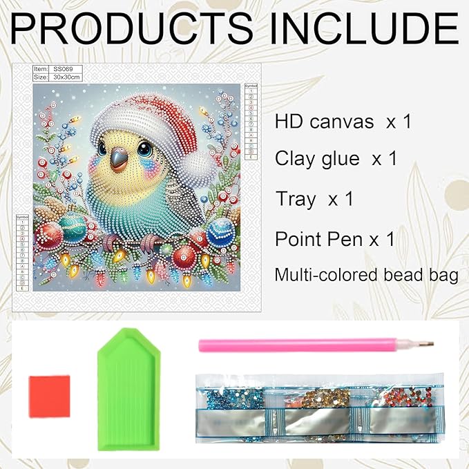 Antor Christmas Diamond Painting Bird on Decorated Branch, 5D DIY Special Shaped Diamond Art Kits for Adults Beginners, Crystal Rhinestones Holiday Winter Canvas, Christmas Home Wall Decor Crafts Gift