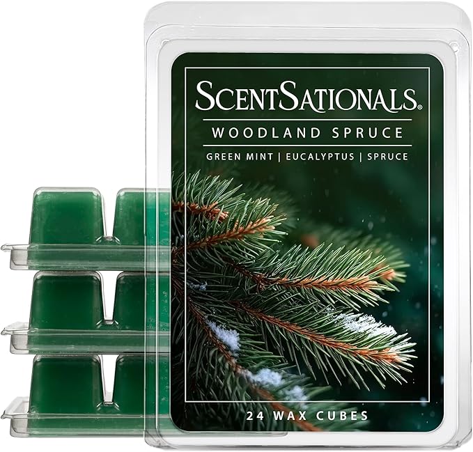 Scentsationals Wax Melts Strong Scent - Woodland Spruce - Long Lasting Scented Wax Cubes for Warmers, 10oz (24-Cubes)