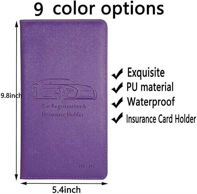 Car Registration and Insurance Card Holder - Leather Vehicle Glove Box Automobile Documents Paperwork Wallet Case Organizer for ID, Driver's License, Key Contact Information Cards - Men&Women