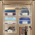 DECOLURE 5-Tier Adjustable Hanging Closet Organizer – Maximize Hanging Storage w/ 4 Hanging Hooks, 8 S Hooks & 5 Name Plates - Sturdy Foldable Wire Storage Hanging Shelves for Clothes, Towels (White)