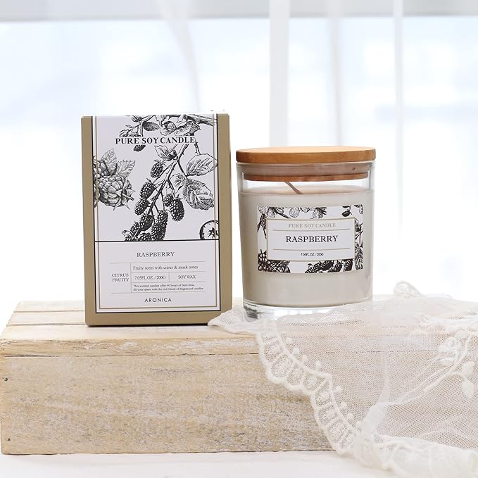 Aronica Raspberry Candle, Baby Shower Game Winner Gifts, Fruit Scented Soy Candles for Home, Fall Candles Bestfriend Gift, House Wax, Energizing Candle for Woman
