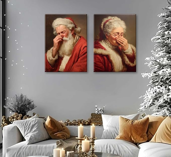 Paint by Number Kit for Adults & Kids, 2 Pack Christmas Mr. and Mrs. Santa Sneezing Scenes 16x20 Inch Unframed, DIY Acrylic Painting Kit with Brushes & Paints, Festive Humorous Home Art Decor