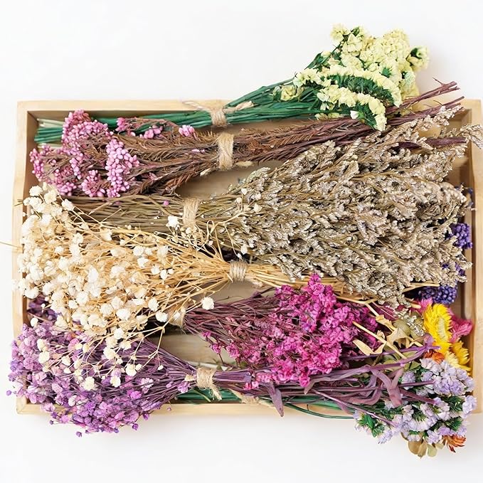 12 Kinds of Handmade Dried Flowers, Natural Pampas Grass, Asters, Love Grass, Rabbit Tail Grass, Lavender, Romantic Wedding Decoration, Festival Gift Home Decoration（Violet Series）
