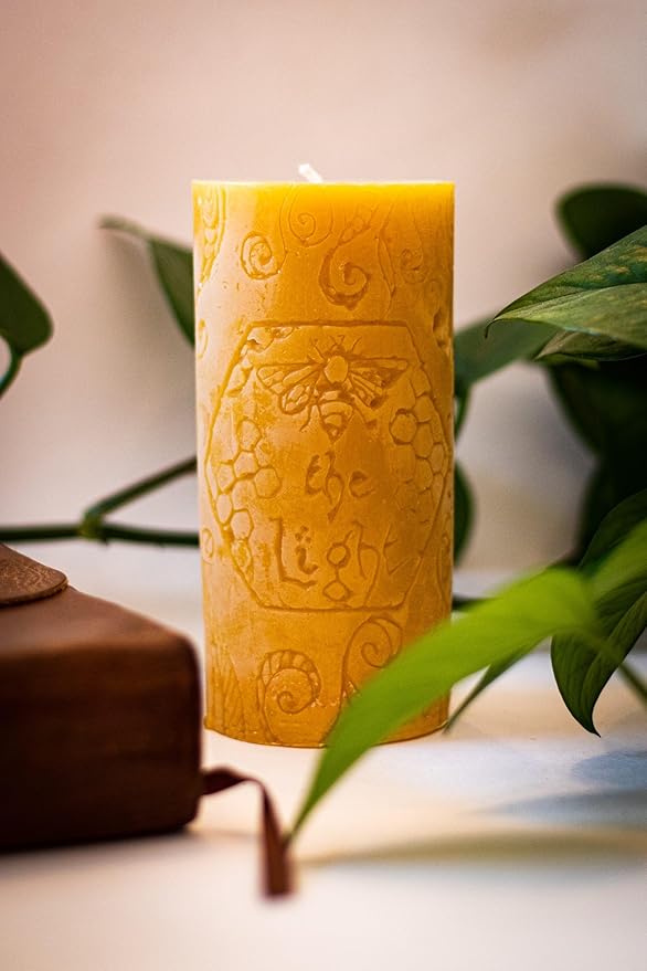 BeeTheLight Beeswax Pillar Candle - 100% Pure Bees Wax - Choose Your Size and Color - 72 Hour Burn Time - Fits 3x6 Holder - Unscented - Natural Light Honey Scent (Red Blossom, Large)