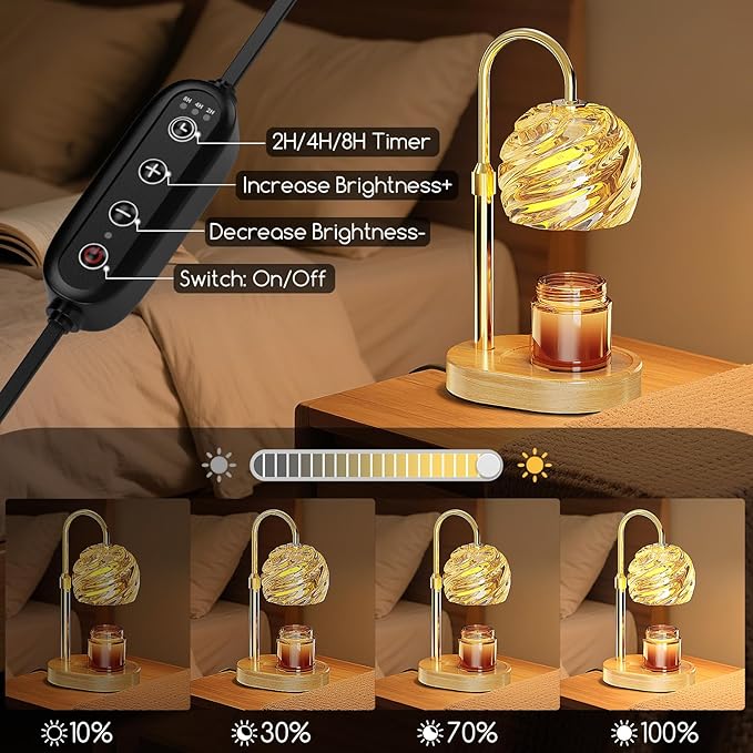 Candle Warmer Lamp with Timer Dimmer, Electric Candle Warmer with Adjustable Height for Home Decor, Office, Valentines Birthday Gifts for Women Men Mom, Wax Melter for All Jar Sizes, 2Bulbs, Gold