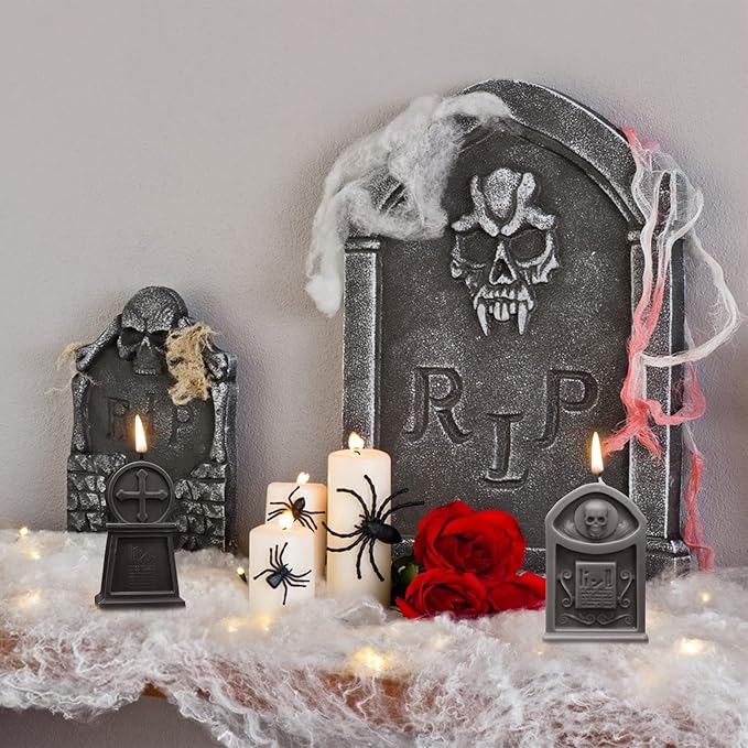 2 Pcs Tombstone Candle Mold Halloween Resin Casting Silicone Mold for DIY Aromatherapy Candles Wax Plaster Polymer Clay Decoration