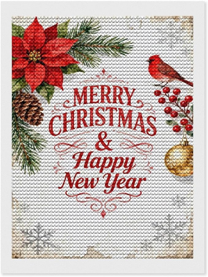 AIVKIEJK Diamond Painting Kits for Adults - Merry Christmas & Happy New Year Painting DIY 5D Full Drill Diamond Dots Paintings with Diamonds Gem Art and Crafts Home Decor 12"x16"