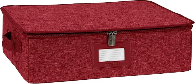 Covermates Keepsakes Zip-Top Storage Box Set, 3 Pack Heavy Duty Polyester Organizer Bins, Stackable Design, ID Window, Reinforced Handles, Closet Home Storage, Red Heather