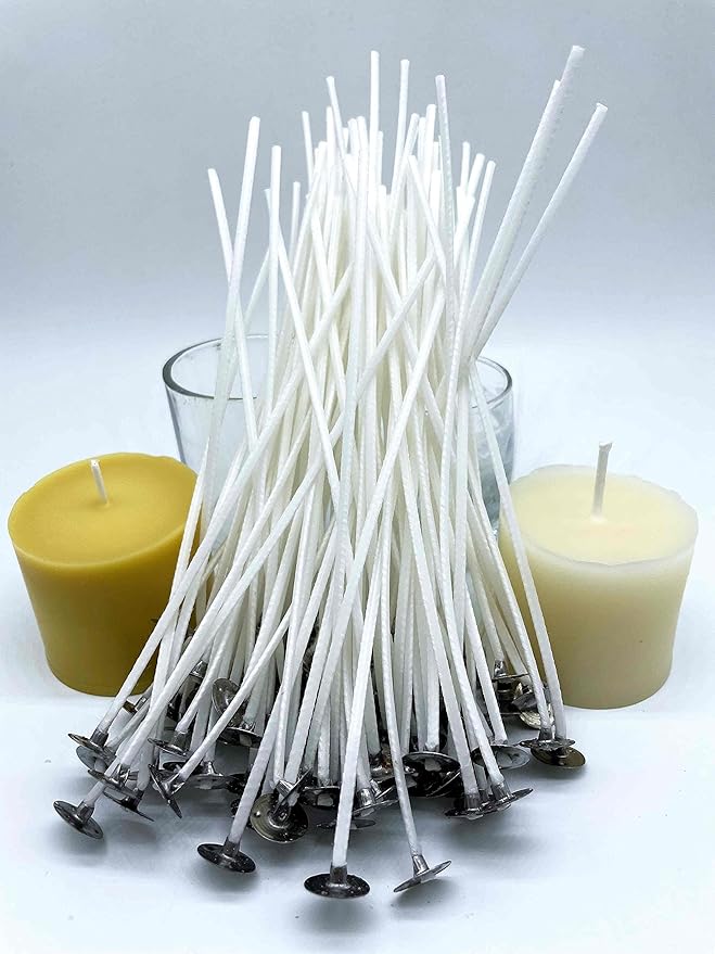 Beesworks 100 Piece Cotton Candle Wick 6" Pre-Waxed for Candle Making, Candle DIY