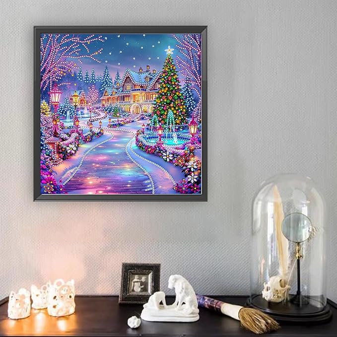 5D Christmas House Special Shape Diamond Art Kits for Beginners, Christmas Winter Theme Diamonds Painting Kits for Adults,DIY Crystal Rhinestones Diamond Paintings for Home Wall Decor 12×12Inch