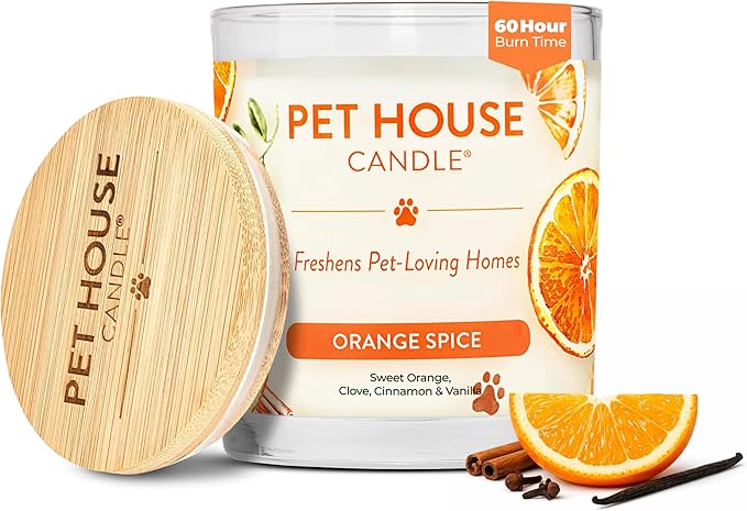One Fur All Pet House Fall Candles, Long Lasting, Clean Burning, Soy Wax Scented Candles for Pet Odor, Orange Spice