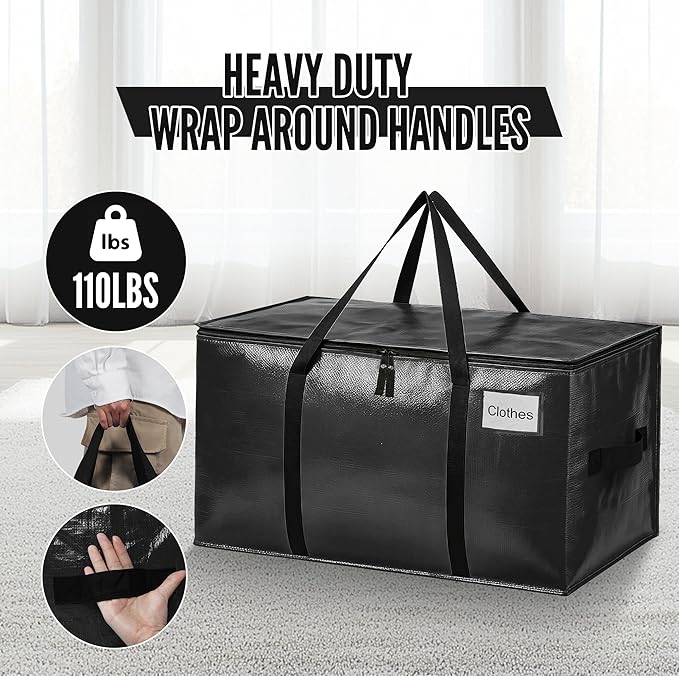 BAGAIL Heavy Duty Moving Bags with Strong Handle, Extra Large Moving Boxes, Storage Tote for Clothes, College Moving Supplies(Black, 10 Pack)