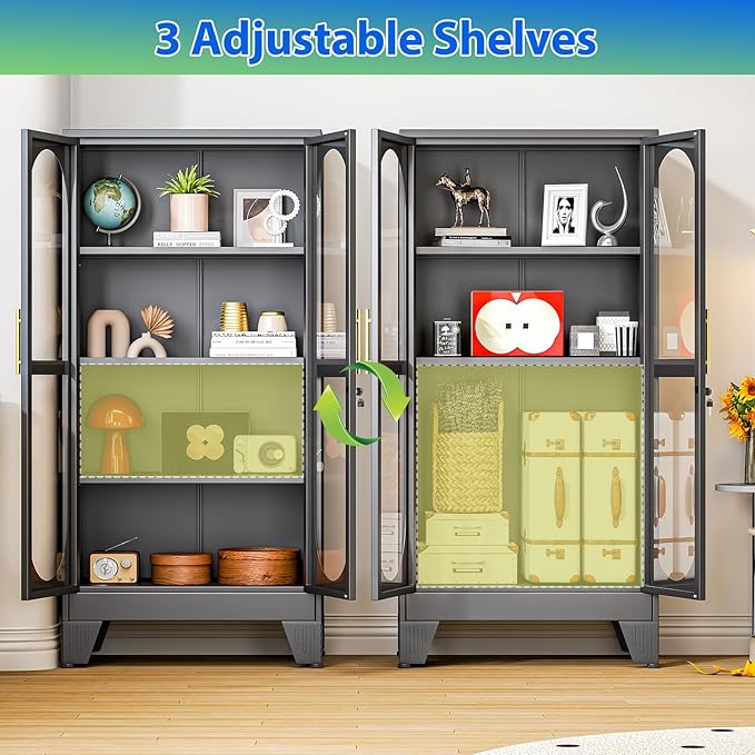 Ckzbx Glass Locker Metal Cabinets 61" H Locking Tool File Cabinets Snack Locker Organizer for School Classroom,Bedroom,Gym Home Office,Entryway and Hallwa (Black)