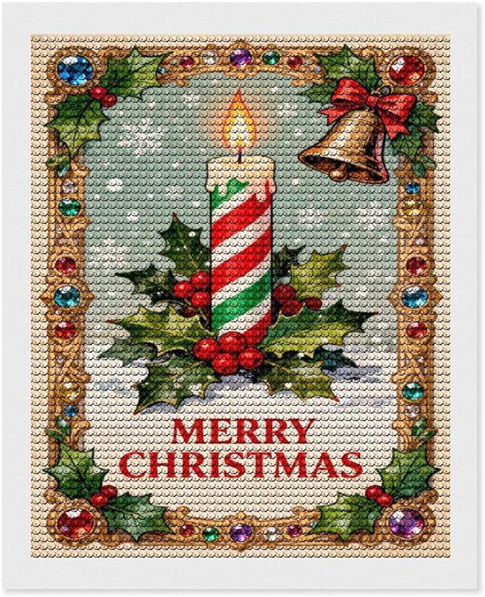AIVKIEJK Diamond Painting Kits for Adults - Merry Christmas Candle & Holly Accents Painting DIY 5D Full Drill Diamond Dots Paintings with Diamonds Gem Art and Crafts Home Decor 16"x20"