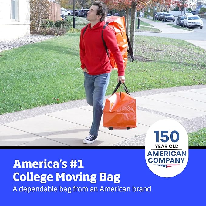 DURASACK Heavy Duty Moving Bag Storage Container Duffle Bag with Zipper, Reinforced Carry Straps and Backpack Straps, Made of Rugged Woven Polypropylene, Pack of 4, Orange