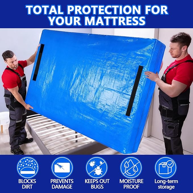 Heavy Duty Mattress Bags for Moving and Storage, Extra-Thick King Size Mattress Bag for Moving with 12 Handles, Reusable and Durable Storage Bag Protector with Zipper, Blue