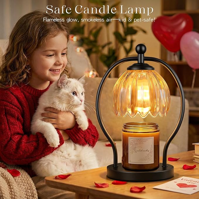 Candle Warmer Lamp, Dimmable Candle Warmer with Timer, Vintage Candles Wax Warmers for Jar Candles Christmas Birthday Gifts for Women Mom, New Home Decor for Bedroom Living Room, Black Amber