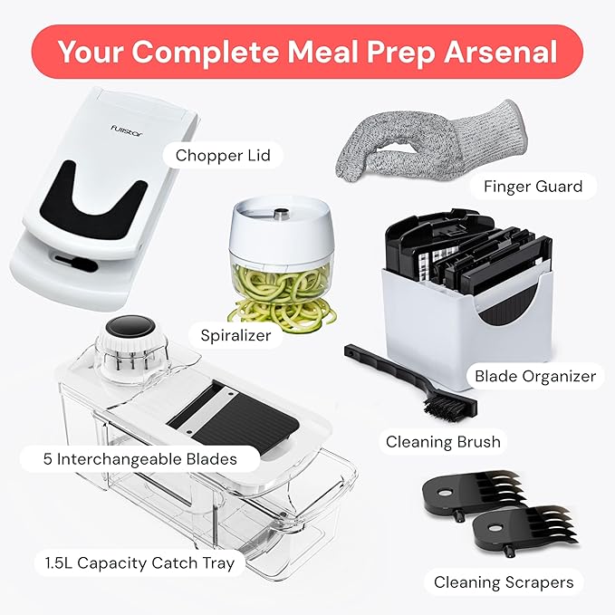 Fullstar Mandoline Slicer for Kitchen - Vegetable Chopper, Onion Potato Food Veggie Fruit Slicer and Cutter with Container, Kitchen Gadgets & Gifts, Home Essentials (6 in 1, Black)