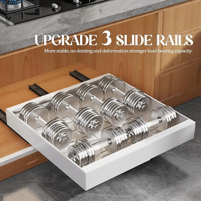 6 Pack Expandable Pull Out Cabinet Organizer 21"Deep With Raising Pad for Framed Cabinets,Upgrade 3 Slide Rails Slide Out Drawers,No Drill Roll Out Shelves,Adjustable Width 12.1"-20.4" White