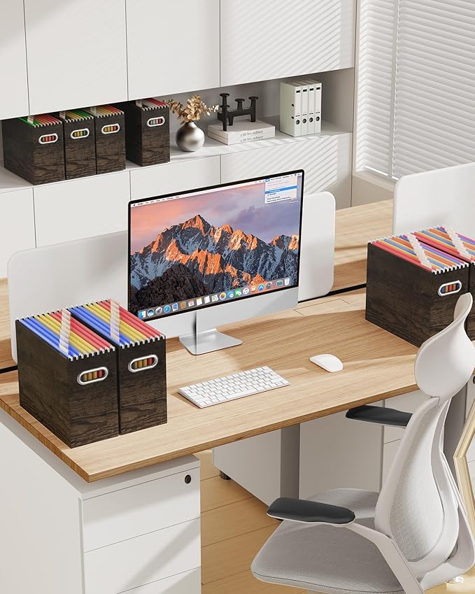Oterri Cardboard File Organizer Box for Hanging File Folders Letter Size,File Box for Computer Desk,File Cabinet,Working Home,Office,Classroom (Brown Wood Grain Print, Letter Size - 6 Packs)
