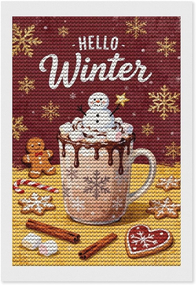 Diamond Painting Kits for Adults - Hello Winter Ice Cream & Gingerbread Snowflakes & Candles Painting DIY 5D Full Drill Diamond Dots Paintings with Diamonds Gem Art And Crafts Home Decor 8"x12"