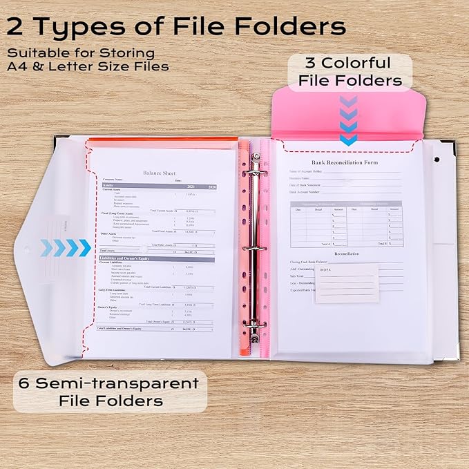 XKDOUS Aesthetic Document Organizer Linen Folio Folders with Pockets, 3-Ring Accordion Storage Binders Expanding File Folder for Important Papers, Documents and Files