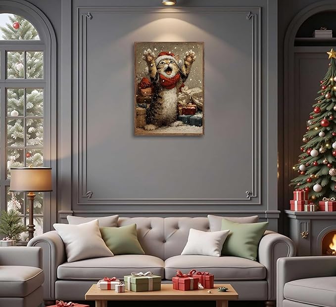 Paint by Number Kit for Adults & Kids, Christmas Cat with Gifts 16x20 Inch, DIY Acrylic Painting Kit with Brushes & Paints, Holiday Art Craft for Home Decor Unframed