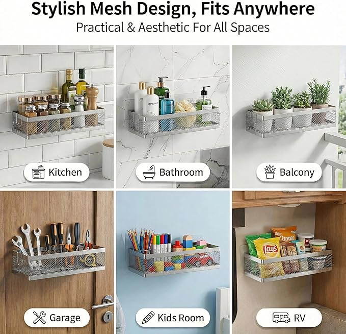 PUSDON Metal Wall Hanging Basket 2 Packs DIY Suitable for Multiple Scenes - Middle Silver Grey Netting