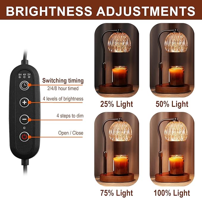 SunnySam Candle Warmer Lamp with Timer & Dimmer, Wax Melt Warmer for Jar Candles,Home Decor Desk Lamp, Birthday Gifts for Women, Mothers Day Gifts(2 Bulbs)