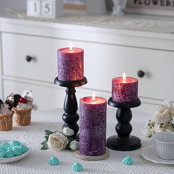 3x6 Inch Purple Pillar Candles Set of 3 - Hand-Poured Unscented Candles, Long Clean Burning, Large Big Candle, Smokeless Dripless Candle for Dinner Table, Wedding, Home, Bathroom, Advent Decor