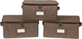 Covermates Keepsakes Zip-Top Storage Box Set, 3 Pack Heavy Duty Polyester Organizer Bins, Stackable Design, ID Window, Reinforced Handles, Closet Home Storage, Brown Heather