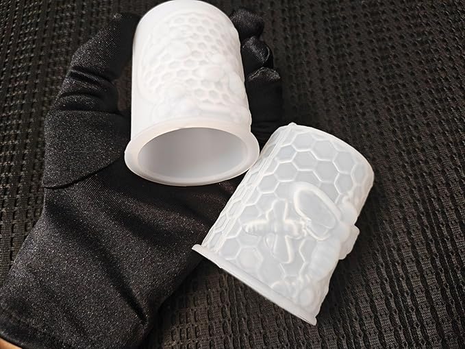 Honeycomb Bee Candle Silicone Molds 2PCS with Flowers Design, White Resin Cylindrical Mould Set, Soap Wax Beeswax Epoxy Casting Clay Mold-Kit, 2 Pack