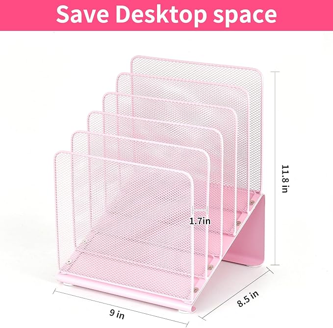 LEKETREE File Organizer for Desk, Desk Organizer with 5-Section Vertical File Rack, Folder Organizer,Workspace Organizers (Pink)