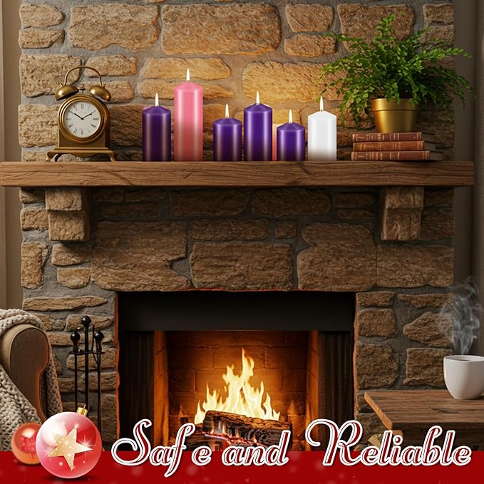 Amylove 10 Pcs 3 x 8 Inch Advent Pillar Candles Set Pink Purple Christmas Unscented Lasting Burning Church Candles for Advent Wreath Holiday Gifting