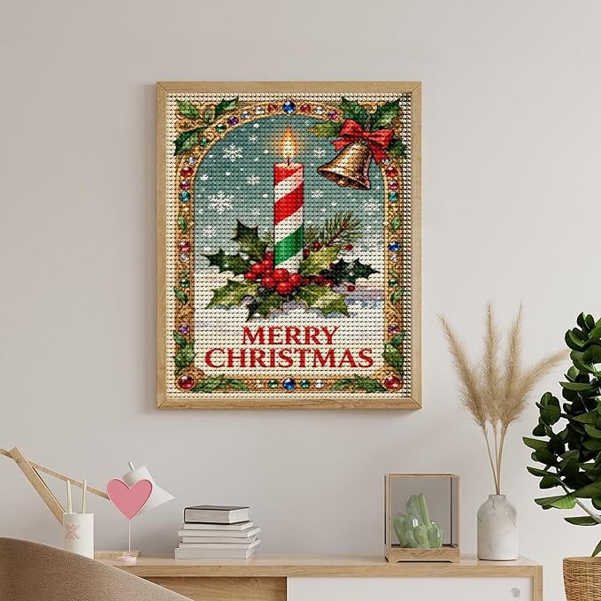 AIVKIEJK Diamond Painting Kits for Adults - Merry Christmas Candle & Holly Accents Painting DIY 5D Full Drill Diamond Dots Paintings with Diamonds Gem Art and Crafts Home Decor 16"x20"