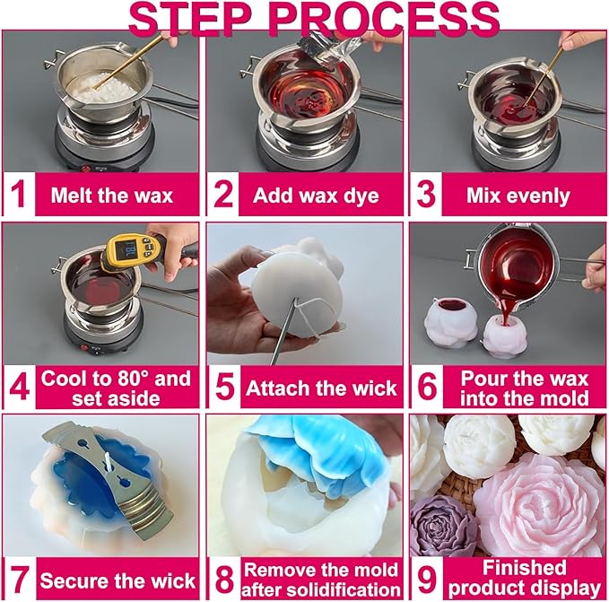 6 PCS Flower Candle Resin Molds Silicone Flower Mold,3D Heart Rose Silicone Mold for Candle Soap Chocolate Making Valentine Mother Day Silicone Mold Rosas Silicona para Velas
