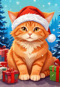 QZOTRXI Christmas Cat Diamond Painting Kits, Cat Winter Diamond Art Kits for Adults, Animal 5D Diamond Art Painting, DIY Round Diamond Dot for Home Wall Decor Gifts 12x16 Inch