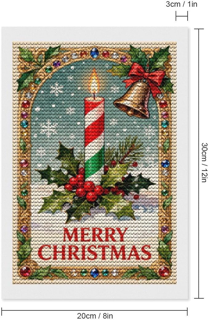 AIVKIEJK Diamond Painting Kits for Adults - Merry Christmas Candle & Holly Accents Painting DIY 5D Full Drill Diamond Dots Paintings with Diamonds Gem Art and Crafts Home Decor 8"x12"